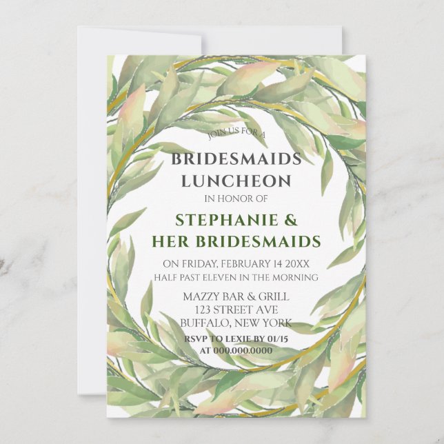 Whimsical Greenery Golden Bridesmaids Einladung (Vorderseite)