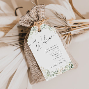 Whimsical Greenery und Gold Begrüßung Geschenkanhänger