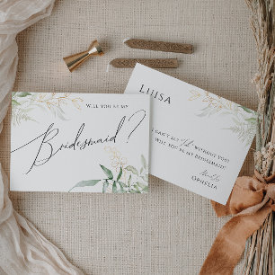 Whimsical Greenery und Gold Bridesmaid Card Einladung