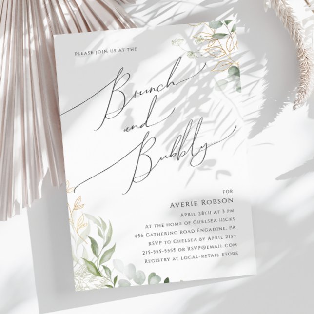 Whimsical Greenery und Gold | Brunch und Bubbly Einladung (Von Creator hochgeladen)