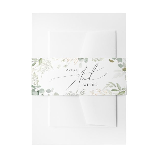 Whimsical Greenery und Gold Einladungsbanderole (Vorderseite Beispiel)