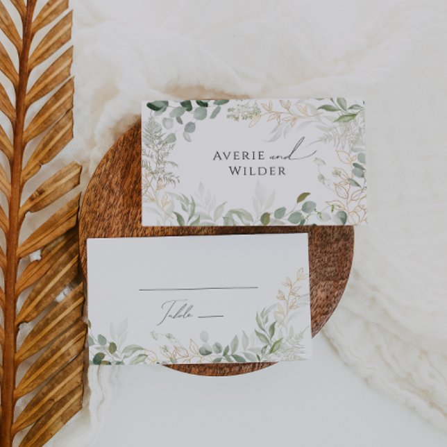 Whimsical Greenery und Gold | Flat Wedding Platzkarte (Von Creator hochgeladen)
