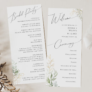 Whimsical Greenery und Gold   Hochzeitsprogramm Programm