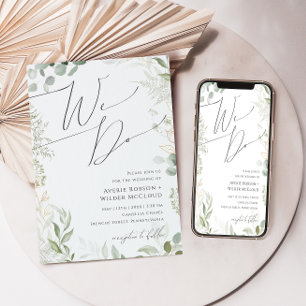 Whimsical Greenery und Gold machen wir Hochzeit Einladung