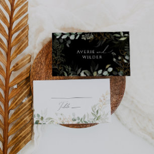 Whimsical Greenery und Gold Schwarz-Weiß-Wohnung Platzkarte