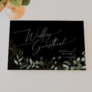 Whimsical Greenery und Gold   Schwarze Hochzeit Gästebuch