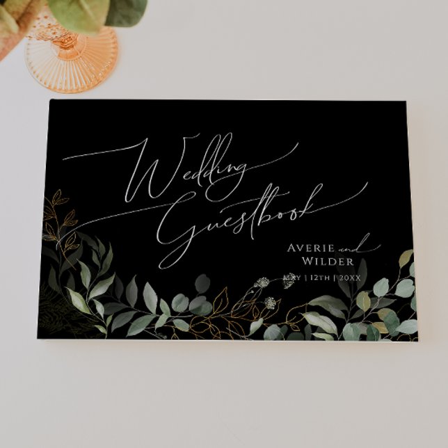 Whimsical Greenery und Gold | Schwarze Hochzeit Gästebuch (Von Creator hochgeladen)