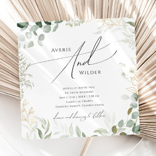Whimsical Greenery und Gold Square Wedding Einladung