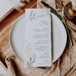 Whimsical Greenery und Gold Wedding Dinner Menü Menükarte<br><div class="desc">Treten Sie ein in eine Welt der Bezauberung mit unserem köstlichen Speisenangebot im Grünen und dem goldenen Hochzeitsmenü, das sich perfekt für Ihre botanische Hochzeitsfeier im Frühling eignet. Dieses Abendmenü mit einem schlauen grünen Eukalyptus und goldenen Akzenten verströmt Eleganz und moderne Laune. Stellen Sie sich einen Spaziergang durch einen zauberhaften...</div>