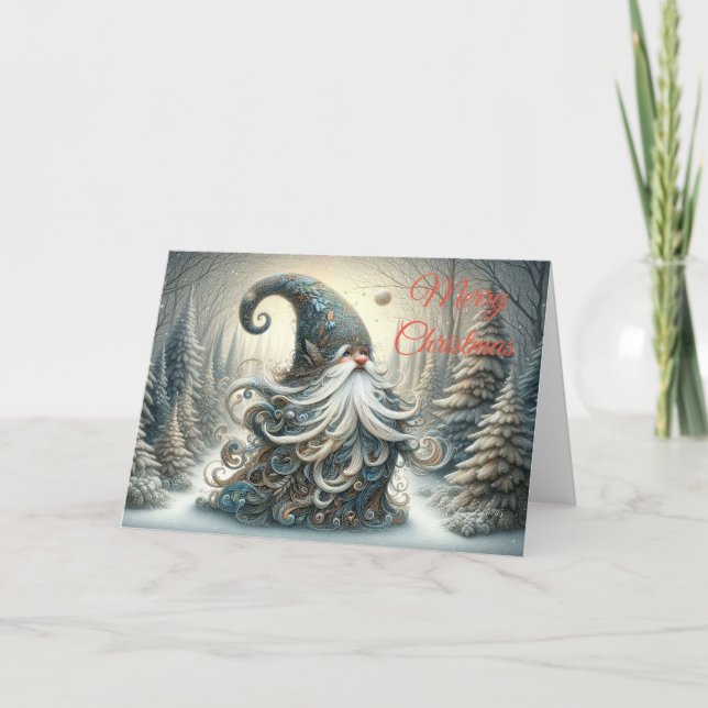 Whimsical Grey Christmas Gnome Grußkarte Karte (Vorderseite)