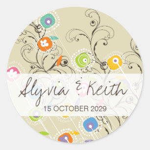 Whimsical Groovy Flower Garden Wedger Sticker