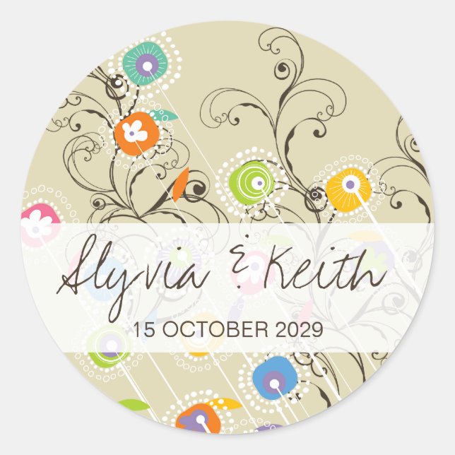 Whimsical Groovy Flower Garden Wedger Sticker (Vorderseite)