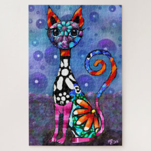 Whimsical große Augen funky abstrakte Kitty-Katze