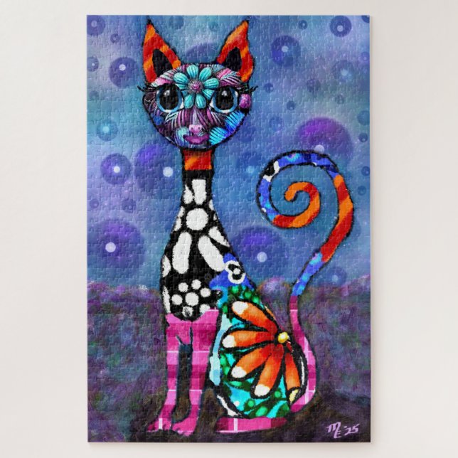 Whimsical große Augen funky abstrakte Kitty-Katze (Vertikal)