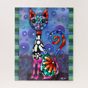 Whimsical große Augen funky Kitty Katze Abstract