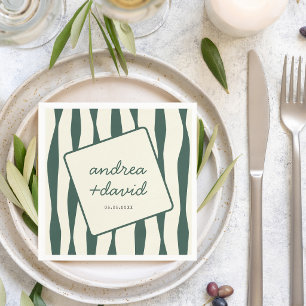 Whimsical Grüne Streifen Retro Verlobung Hochzeit Serviette