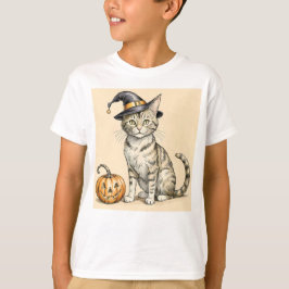 Whimsical Halloween Cat, Halloween Witchy Cat, T-Shirt