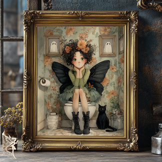Whimsical Halloween Fee auf Toilette mit Decoupage Seidenpapier