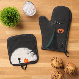 Whimsical Halloween Hexe und Pumpkin Ofenhandschuh & Topflappen-Set