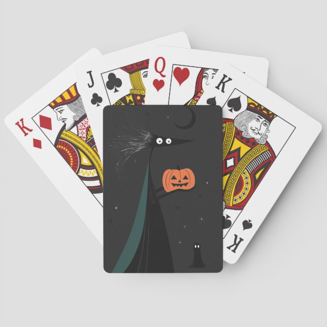 Whimsical Halloween Hexe und Pumpkin Spielkarten (Rückseite)