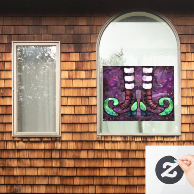 Whimsical Halloween Hexenstiefel Lila-grün Fensteraufkleber (Fenster Zuhause)
