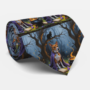 Whimsical Halloween-Malerei mit Basenji-Hund Krawatte