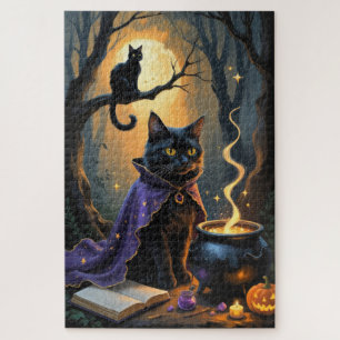 Whimsical Halloween-Malerei mit schwarzer Katze