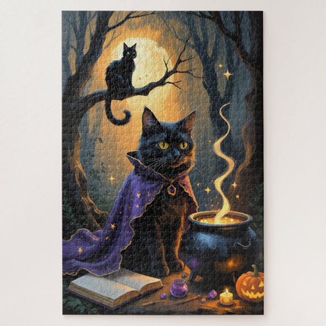 Whimsical Halloween-Malerei mit schwarzer Katze (Vertikal)