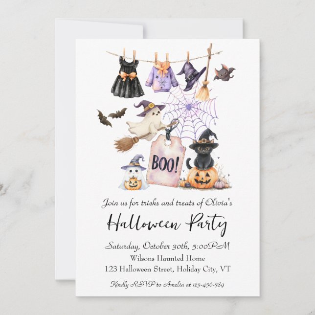 Whimsical Halloween-Party Einladung Niedliche Katz (Vorderseite)
