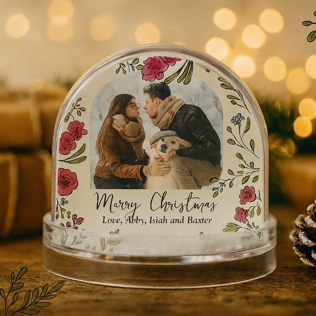 Whimsical Hand Drain Floral Foto Schneekugeln (Whimsical Hand Drawn Floral Photo Snow Globe)