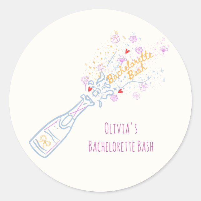 Whimsical Hand Drain Floral Junggeselinnen-Abschie Runder Aufkleber (Vorderseite)