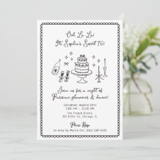 Whimsical, hand dranw, Sweet 16, Birthday Party Einladung