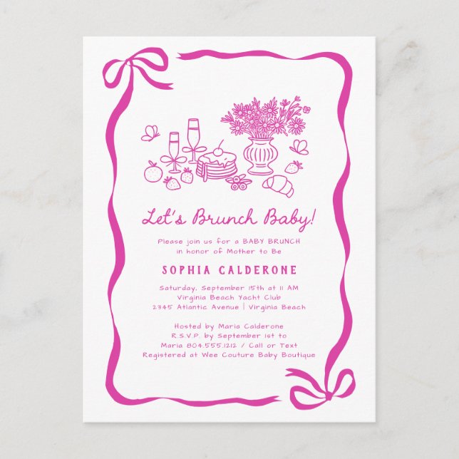 Whimsical Hand Drawing Baby Dusche Brunch Postkart Postkarte (Vorderseite)