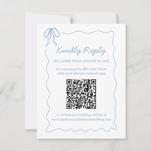 Whimsical Hand Drawing Blue Illustriert Qr Code RSVP Karte (Vorderseite)