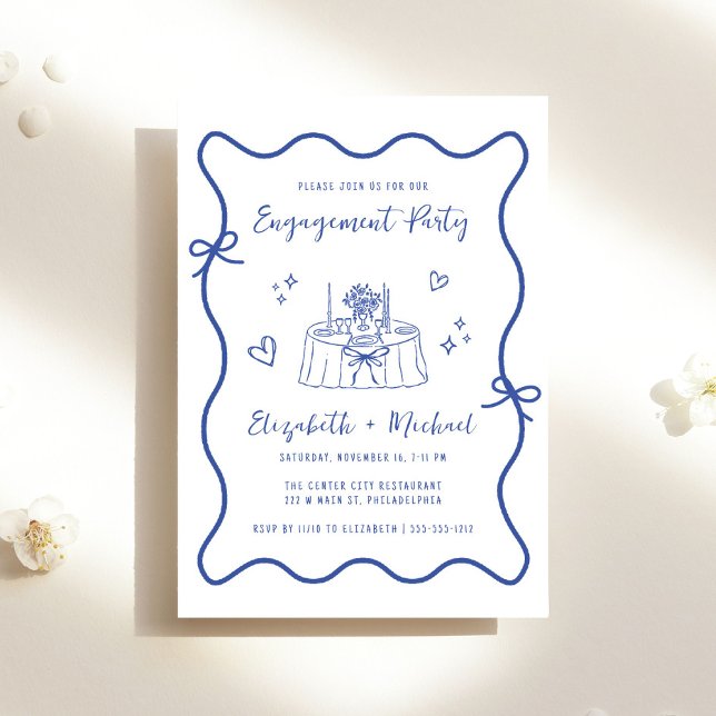 Whimsical Hand Drawing Blue Script Engagement Part Einladung (Von Creator hochgeladen)