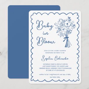 Whimsical Hand Drawing Blume Bouquet Baby in Bloom Einladung
