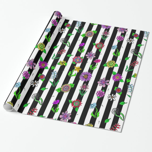 Whimsical Hand Drawing Blume Geschenkpapier (Ungerollt)