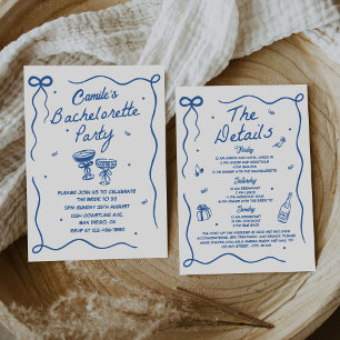 Whimsical Hand Drawing Cocktail Junggeselinnen-Abs Einladung