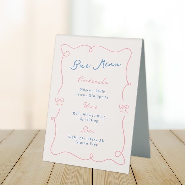 Whimsical Hand Drawing Pink & Blue Bar Menu Tischaufsteller (Von Creator hochgeladen)