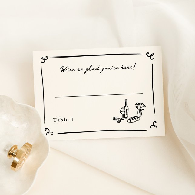 Whimsical Hand Drawing Platzkarte Tischnummer (Von Creator hochgeladen)