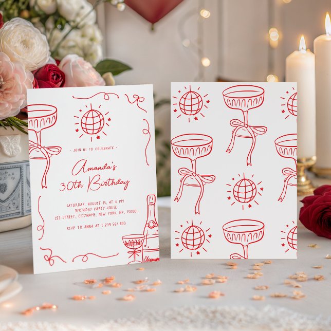 Whimsical Hand Drawn 30th Birthday Party Einladung (Von Creator hochgeladen)