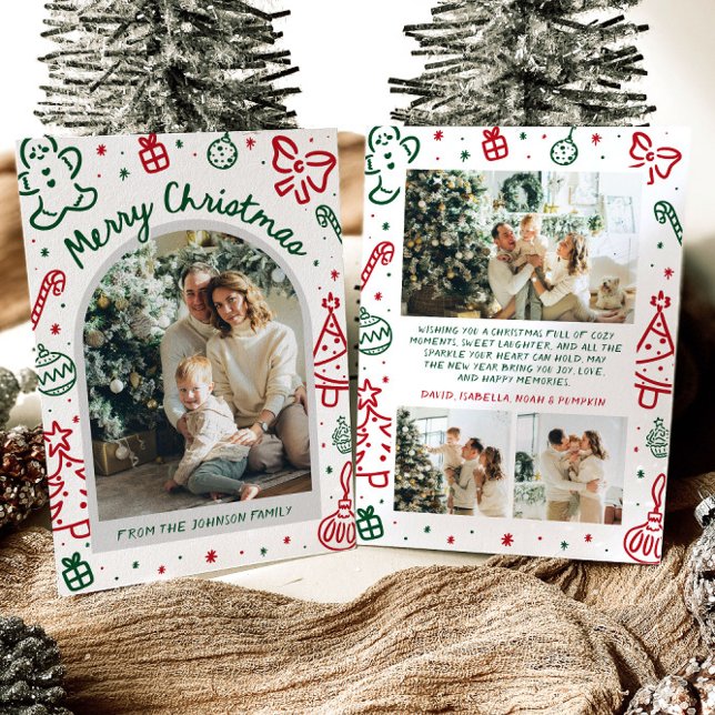 Whimsical Hand Drawn Arch Foto Frohe Weihnachten (Whimsical Hand Drawn Arch Photo Merry Christmas Holiday Card)