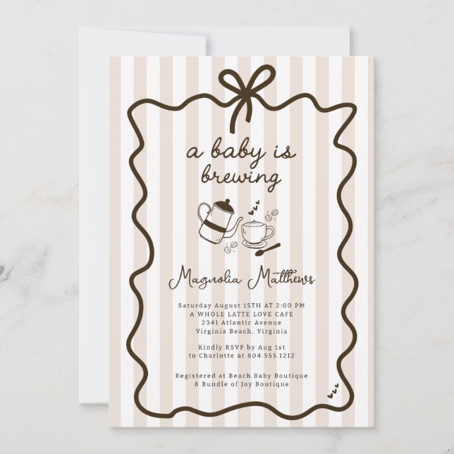 Whimsical Hand Drawn Baby Brauen Baby Dusche Einladung (Vorderseite)