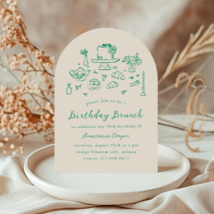 Whimsical Hand Drawn Birthday Brunch Tee Party Einladung
