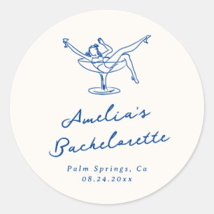 Whimsical Hand Drawn Blue Bachelorette Runder Aufkleber