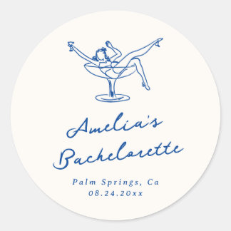 Whimsical Hand Drawn Blue Bachelorette Runder Aufkleber