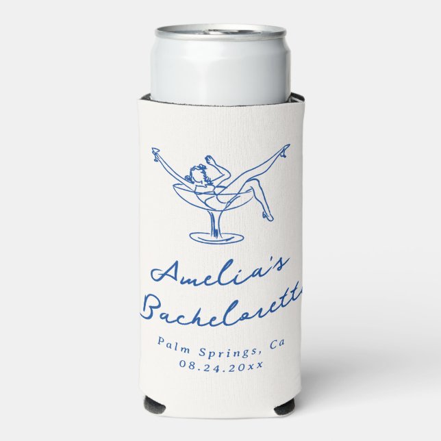 Whimsical Hand Drawn Blue Bachelorette Selters Dosenkühler (Seltzer Vorderseite)