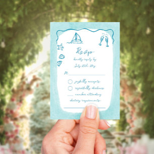 Whimsical Hand Drawn Blue Beach Thema RSVP Karte