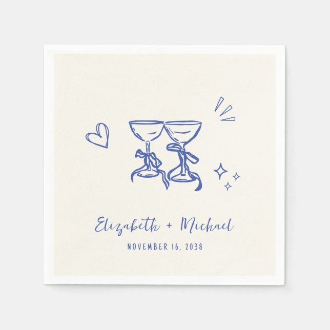 Whimsical Hand Drawn Blue Cream Wedding Serviette (Vorderseite)