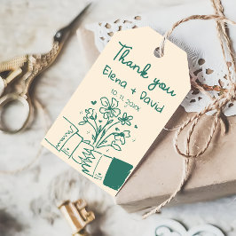 Whimsical Hand Drawn Blue Floral Wedding Vielen Da Geschenkanhänger